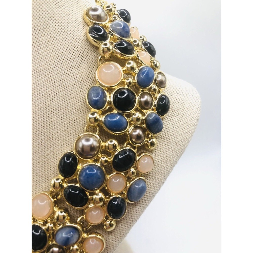 Talbots Signed Bib Cabachon Statement Necklace - image 3